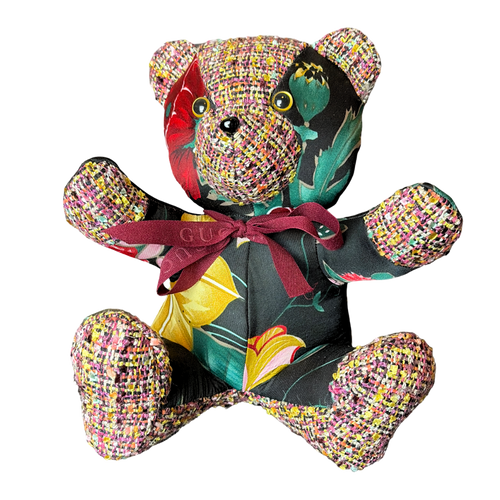 Fiori Nero Vintage Silk Scarf Tender Teddy Bear