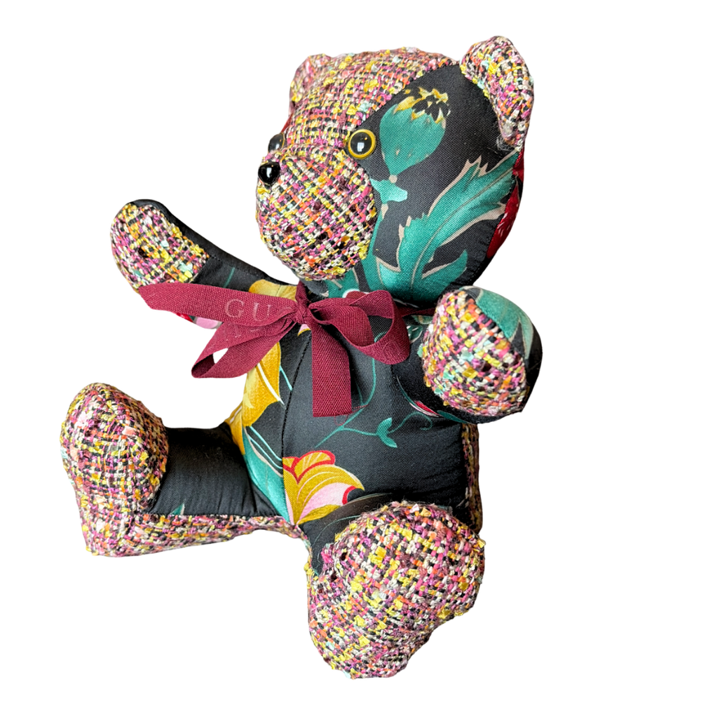 Fiori Nero Vintage Silk Scarf Tender Teddy Bear