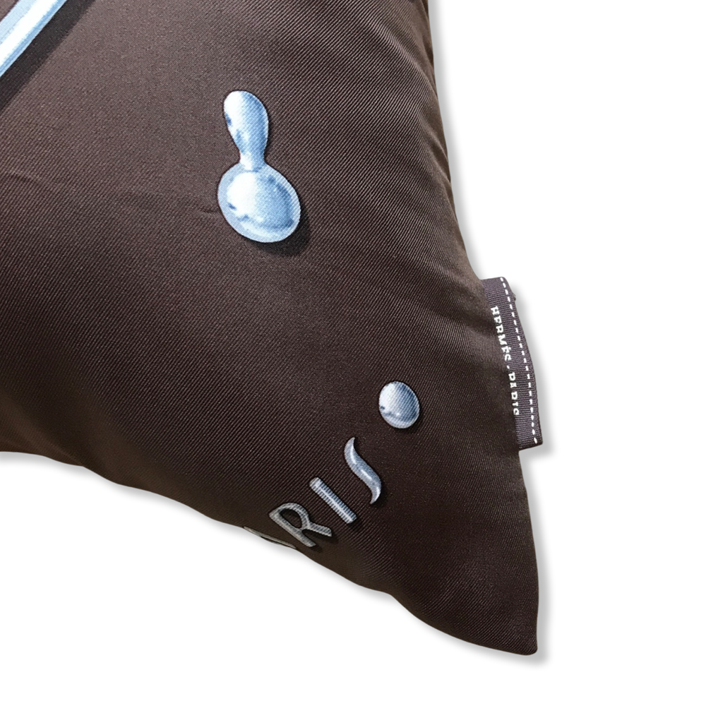 Vif Argent Brown & Silver Vintage Silk Scarf Lumbar Pillow 35"