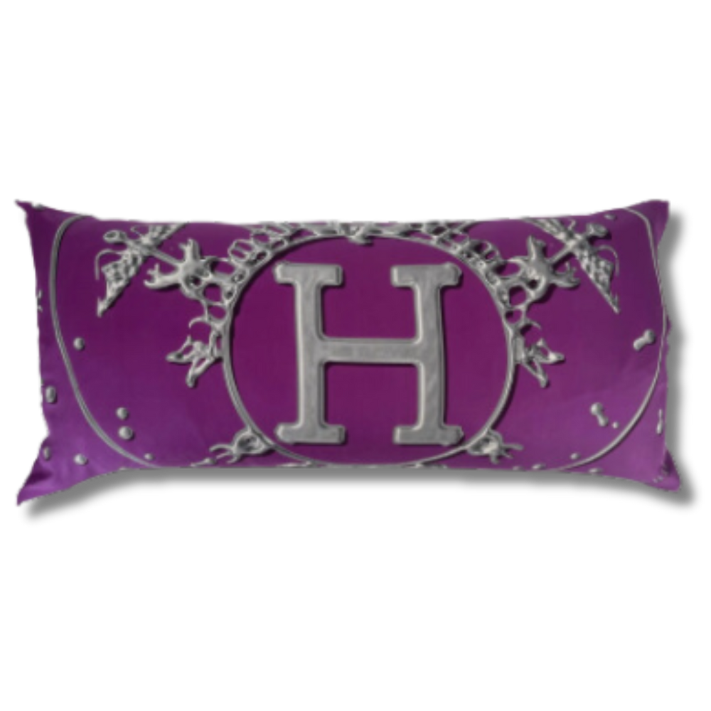 Vif Argent Purple Vintage Silk Scarf Lumbar Pillows 35"