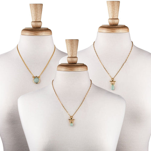 Adele - Aqua Chalcedony Equestrian Horse Bit Necklace in Gold