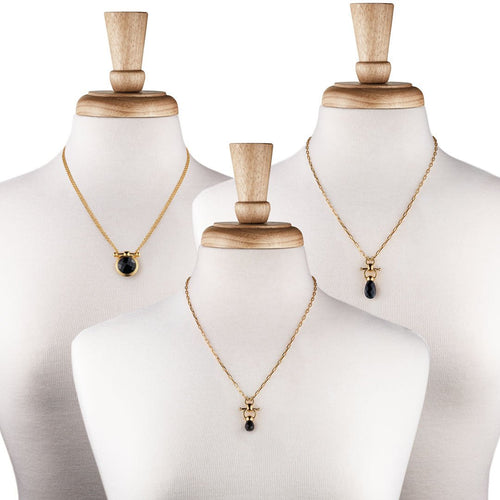 Adele - Black Onyx Equestrian Horse Bit Necklace in Gold