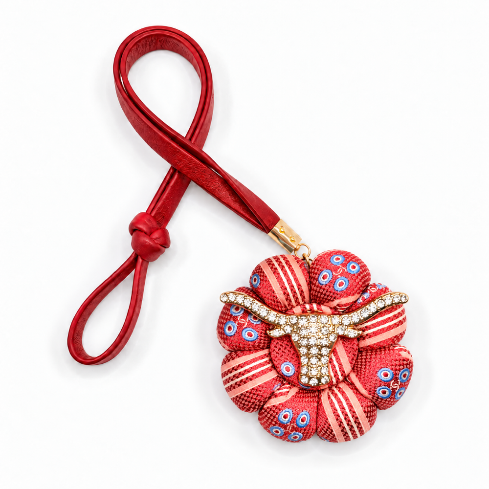 CC Coral Red Grenadine Longhorn Vintage Silk Necktie Bag Charm