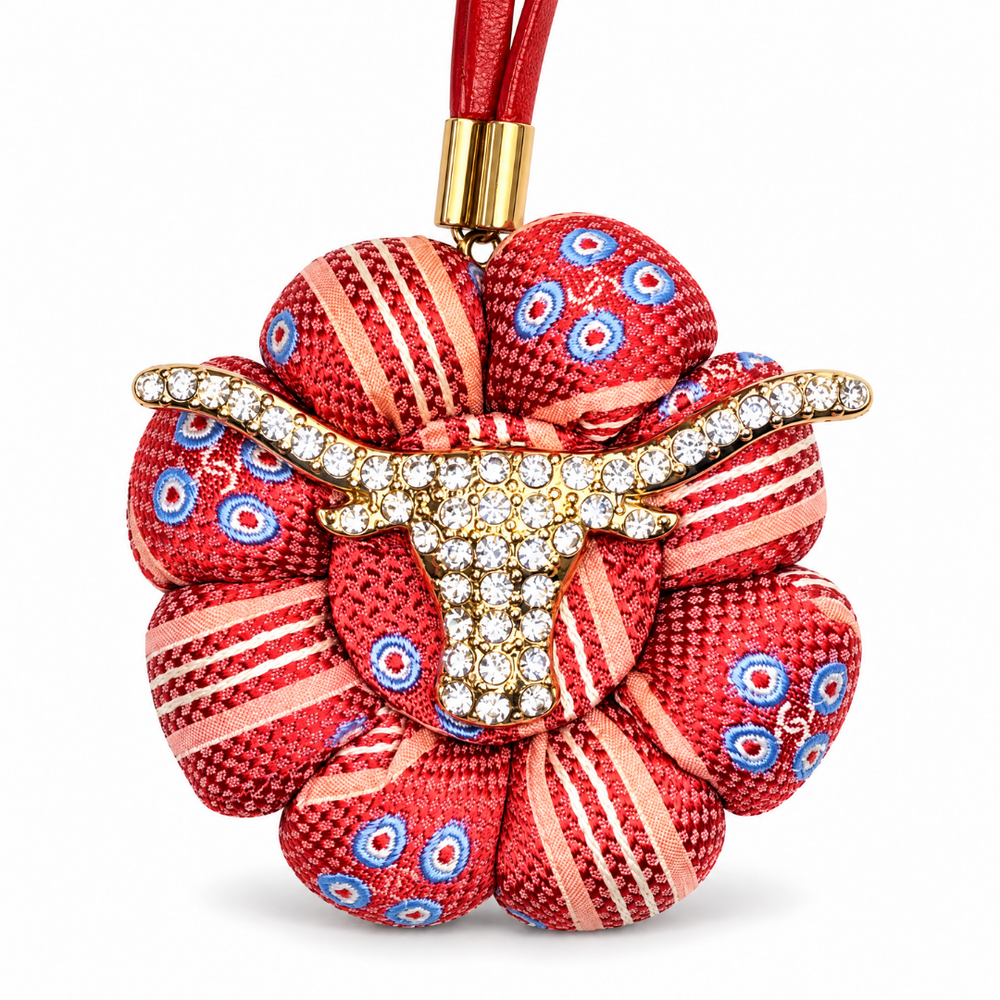 CC Coral Red Grenadine Longhorn Vintage Silk Necktie Bag Charm