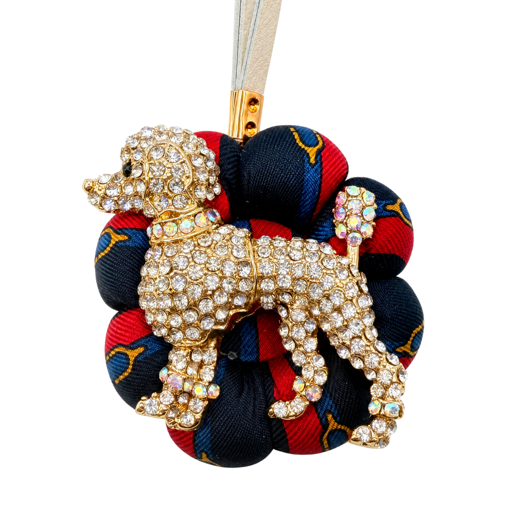 Equestrian Puppy Vintage Silk Necktie Bag Charm