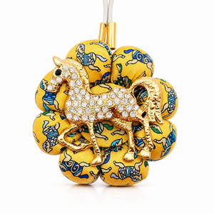 Equestrian Print Vintage Silk Necktie Bag Charm