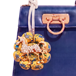 Equestrian Print Vintage Silk Necktie Bag Charm