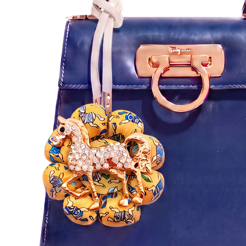 Equestrian Print Vintage Silk Necktie Bag Charm