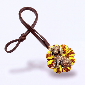 Puppy Belt & Chain Print Vintage Silk Necktie Bag Charm