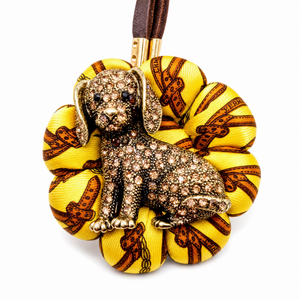 Puppy Belt & Chain Print Vintage Silk Necktie Bag Charm