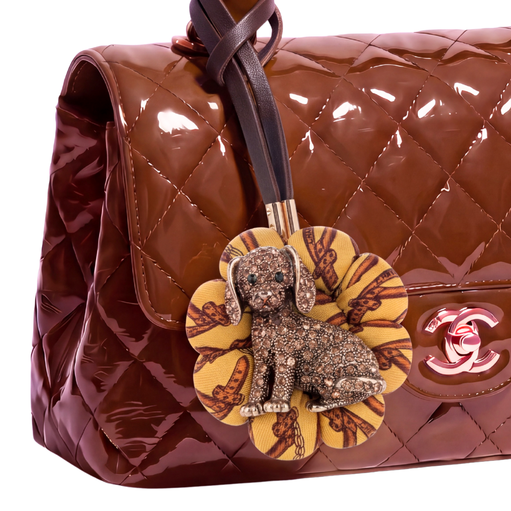 Puppy Belt & Chain Print Vintage Silk Necktie Bag Charm