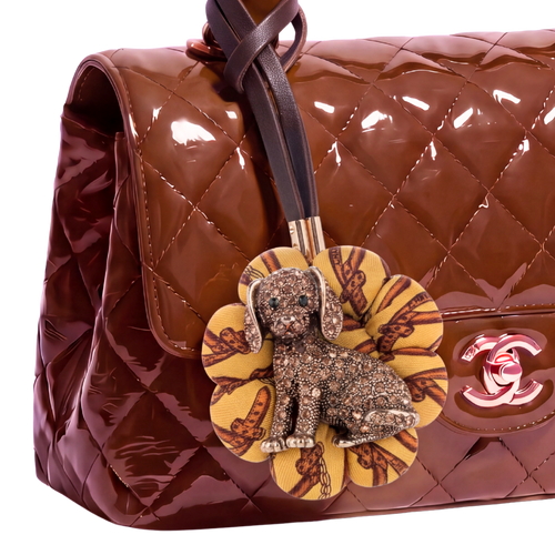 Puppy Belt & Chain Print Vintage Silk Necktie Bag Charm