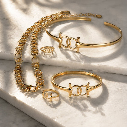 Bocara - Horse Bit Chain Link Equestrian Necklace in Gold