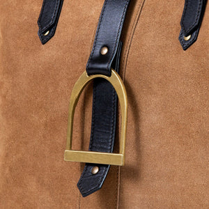 Signature - Riding Stirrup Tote Luxury Leather Handbag in Black on Chestnut