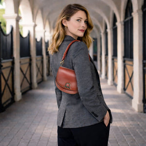 Coronado- Horse Bit Lock Luxury Leather Handbag in Cognac