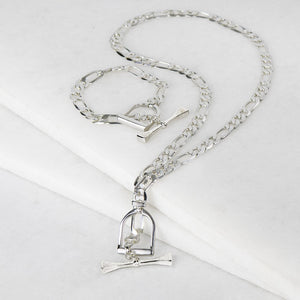 Cortina - Cuban Chain Horse Stirrup Bracelet in Silver