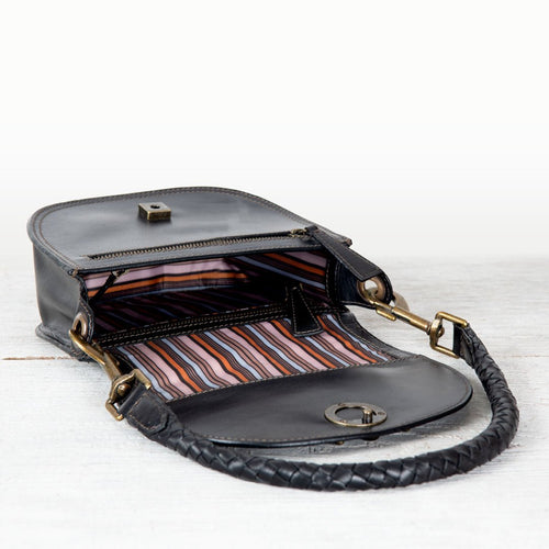 Coronado- Horse Bit Lock Luxury Leather Handbag in Black