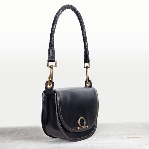 Coronado- Horse Bit Lock Luxury Leather Handbag in Black