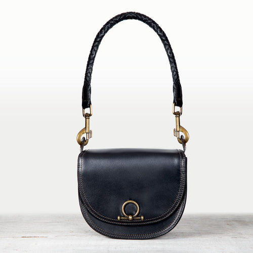 Coronado- Horse Bit Lock Luxury Leather Handbag in Black
