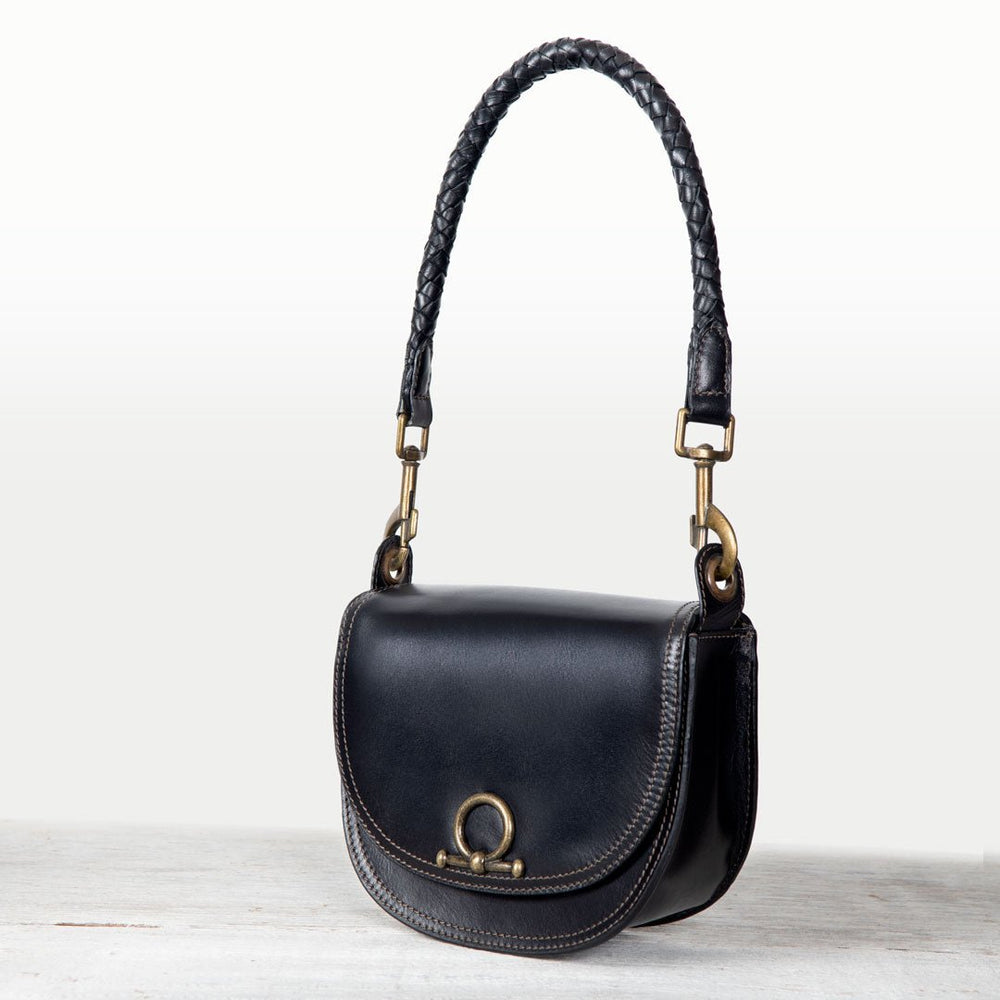 Coronado- Horse Bit Lock Luxury Leather Handbag in Black