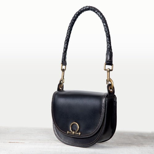 Coronado- Horse Bit Lock Luxury Leather Handbag in Black