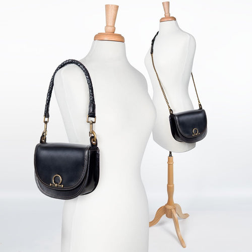 Coronado- Horse Bit Lock Luxury Leather Handbag in Black