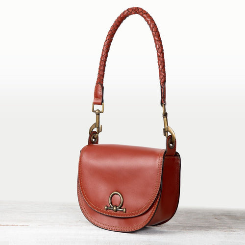 Coronado- Horse Bit Lock Luxury Leather Handbag in Cognac