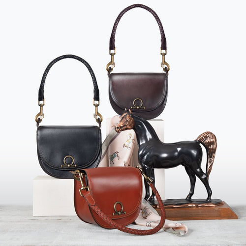 Coronado- Horse Bit Lock Luxury Leather Handbag in Cognac