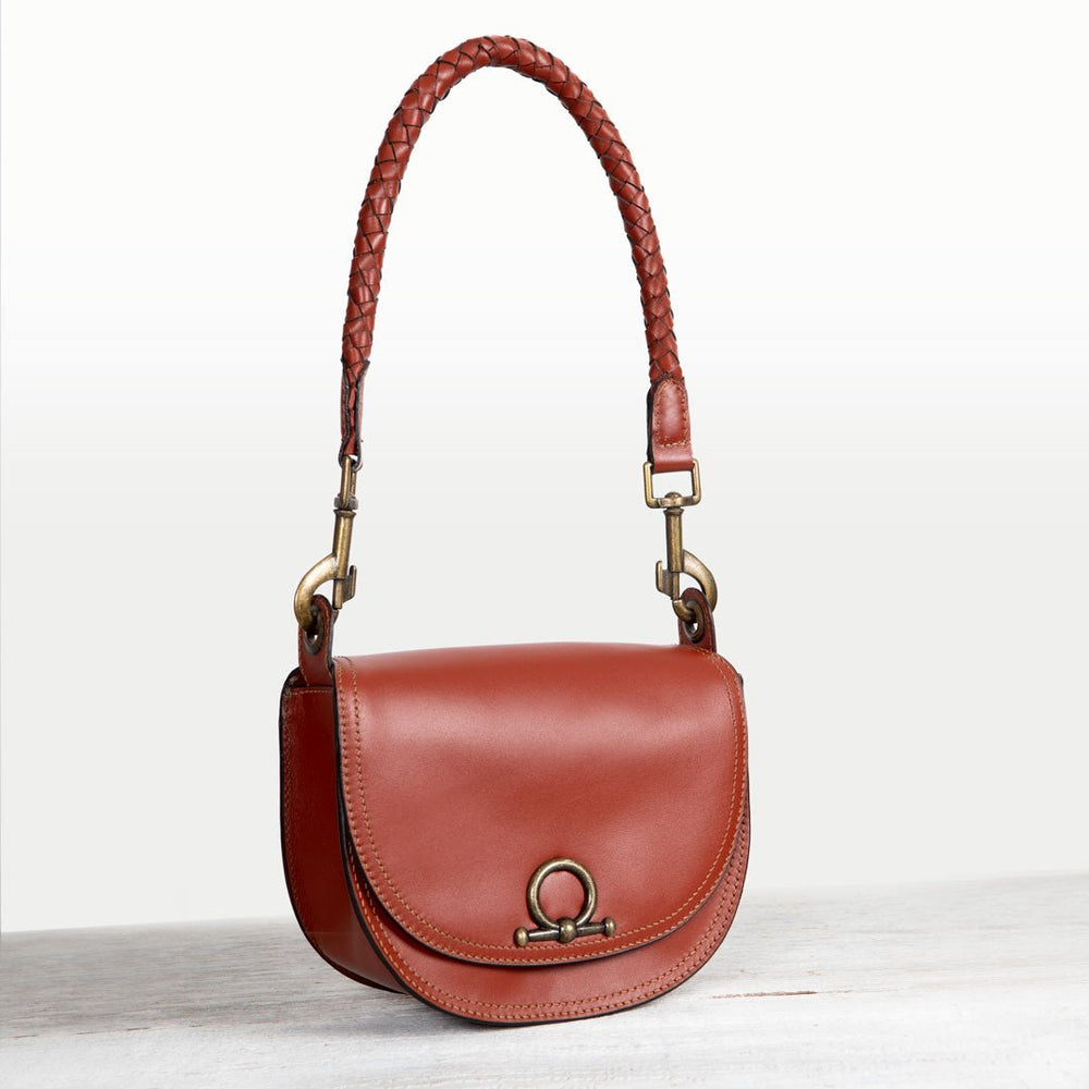 Coronado- Horse Bit Lock Luxury Leather Handbag in Cognac