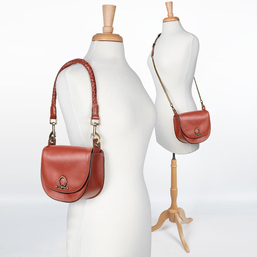 Coronado- Horse Bit Lock Luxury Leather Handbag in Cognac
