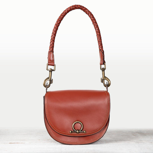 Coronado- Horse Bit Lock Luxury Leather Handbag in Cognac