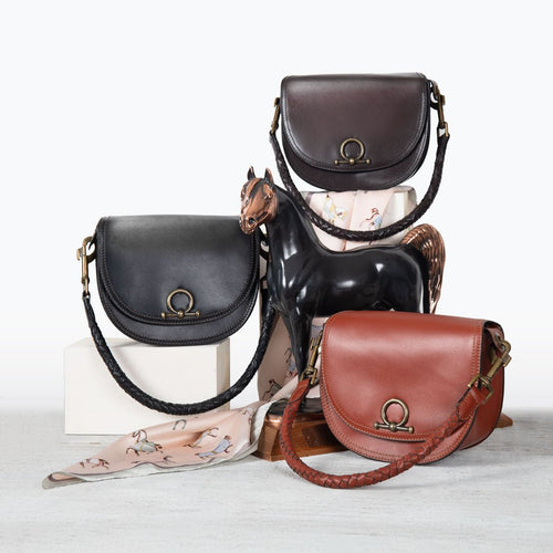 Coronado- Horse Bit Lock Luxury Leather Handbag in Cognac