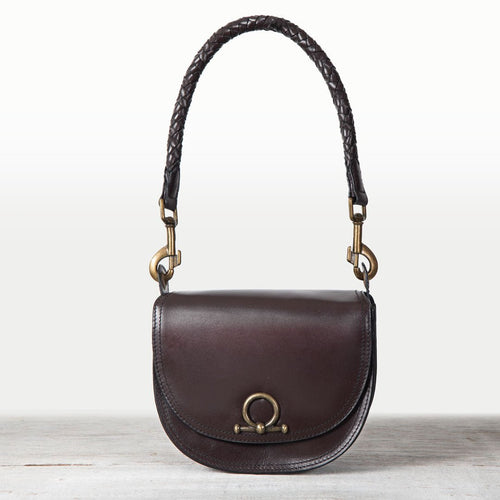 Coronado- Horse Bit Lock Luxury Leather Handbag in Deep Brown