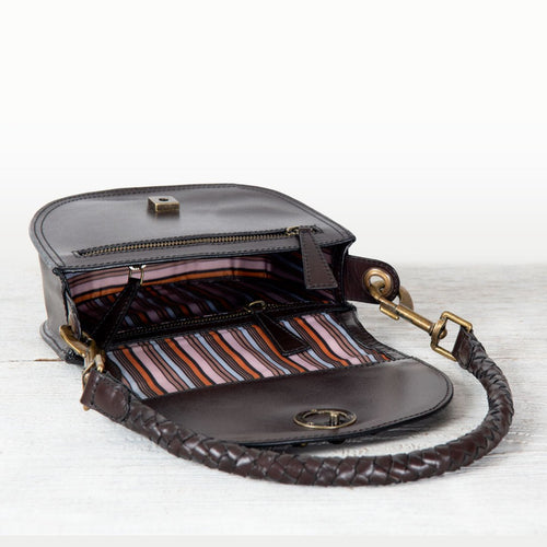 Coronado- Horse Bit Lock Luxury Leather Handbag in Deep Brown