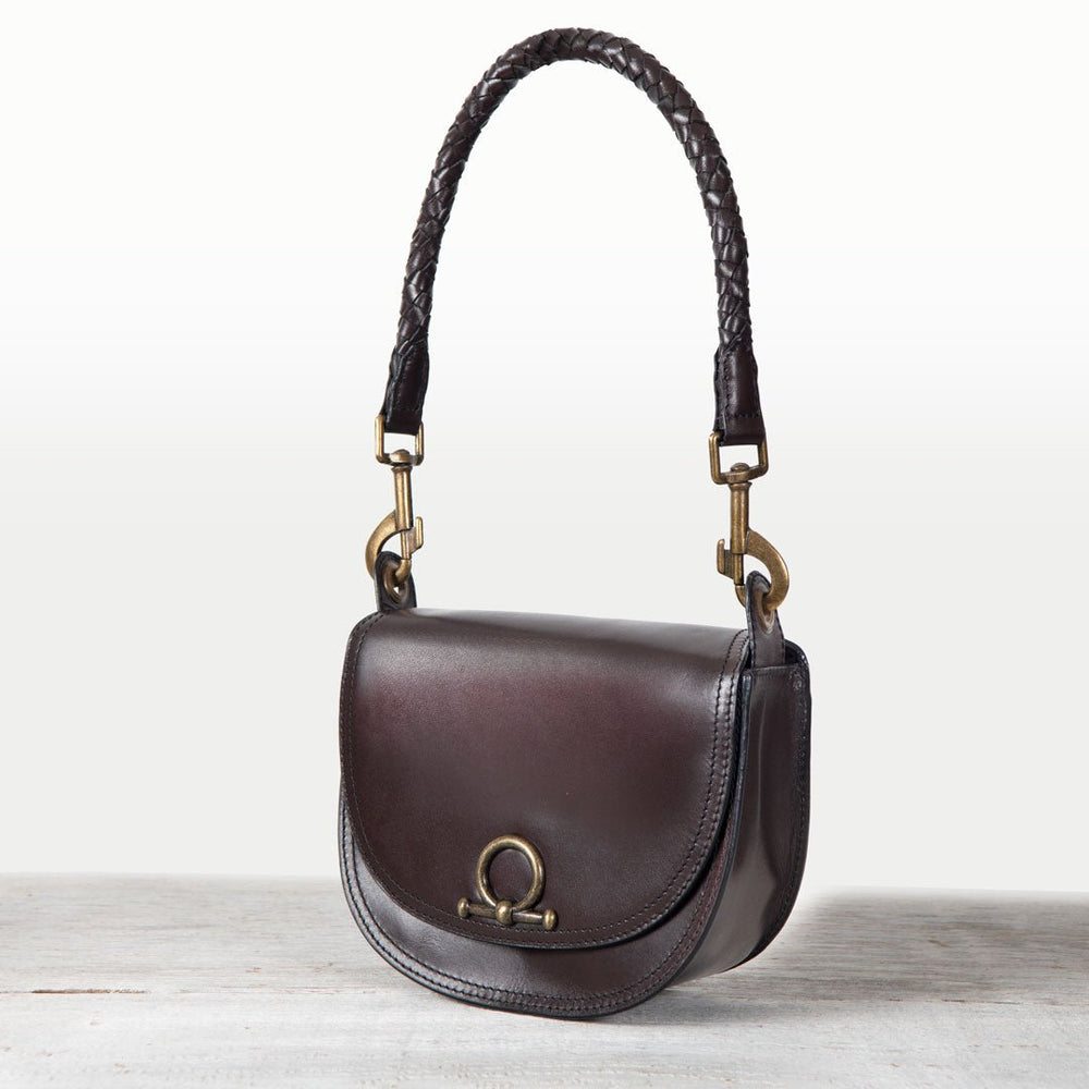 Coronado- Horse Bit Lock Luxury Leather Handbag in Deep Brown