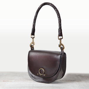 Coronado- Horse Bit Lock Luxury Leather Handbag in Deep Brown