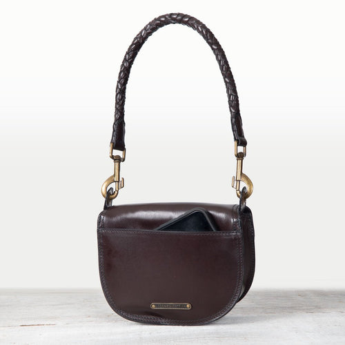 Coronado- Horse Bit Lock Luxury Leather Handbag in Deep Brown