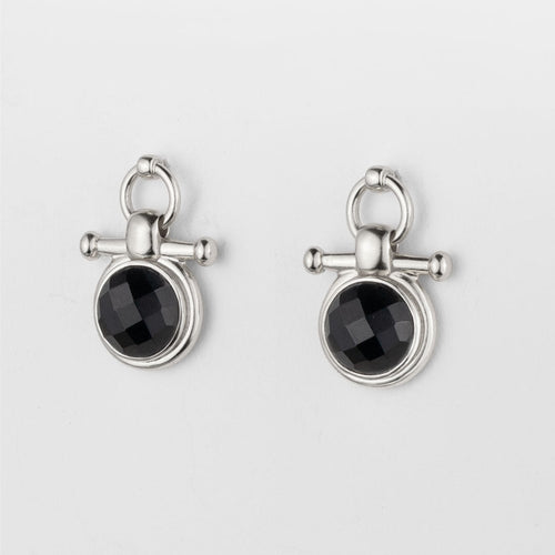 Adele - Black Onyx Horse Bit Equestrian Earring in Silver