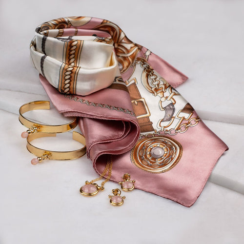Adele - Rose Quartz Equestrian Horse Bit Necklace in Gold