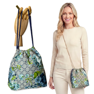 GG Blooms Blue Vintage Scarf Drawstring Crossbody Bag