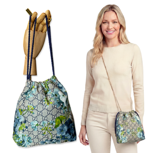 GG Blooms Blue Vintage Scarf Drawstring Crossbody Bag