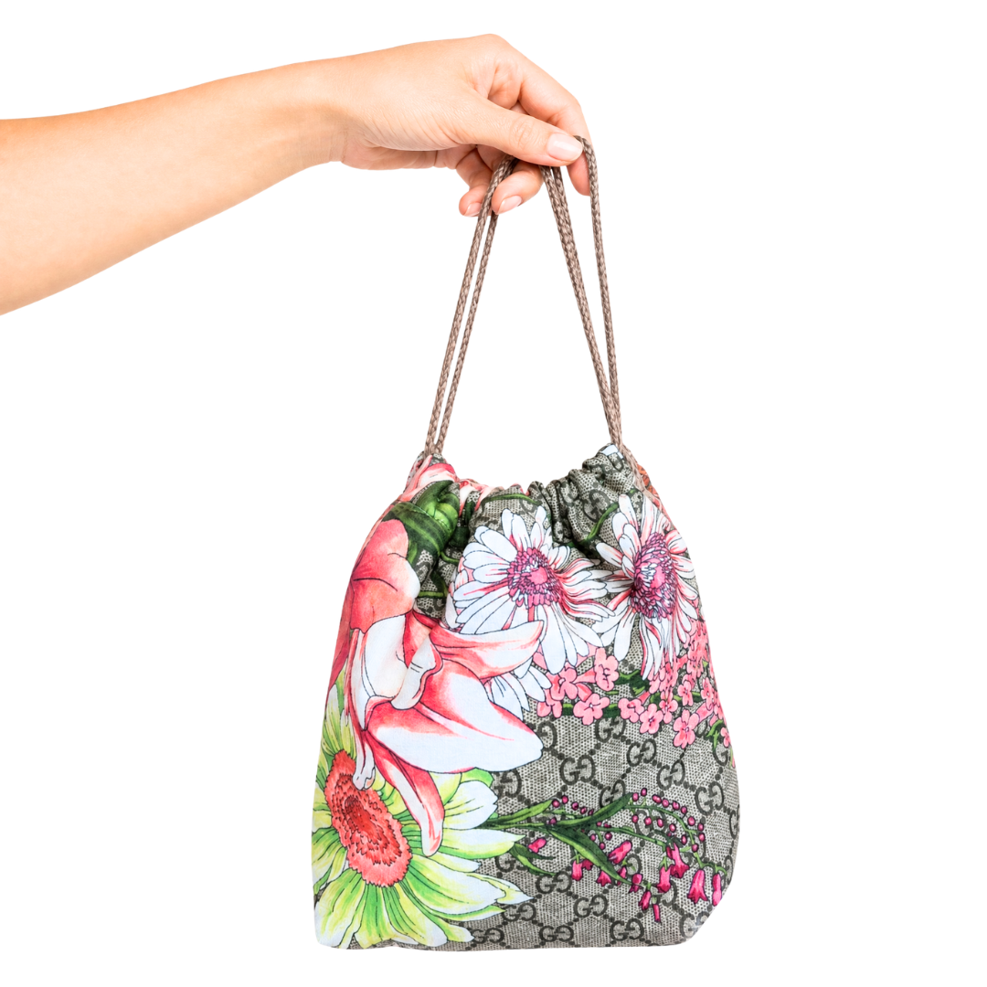 GG Bouquet Vintage Silk Scarf Drawstring Crossbody Bag