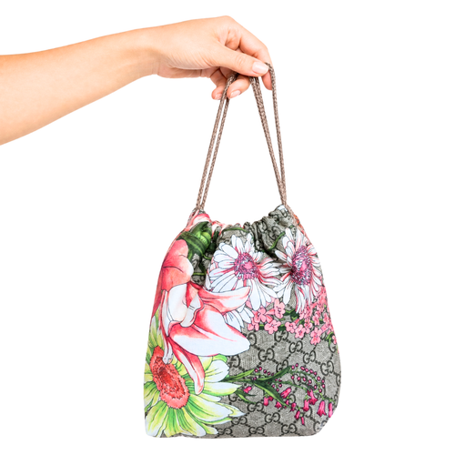 GG Bouquet Vintage Silk Scarf Drawstring Crossbody Bag