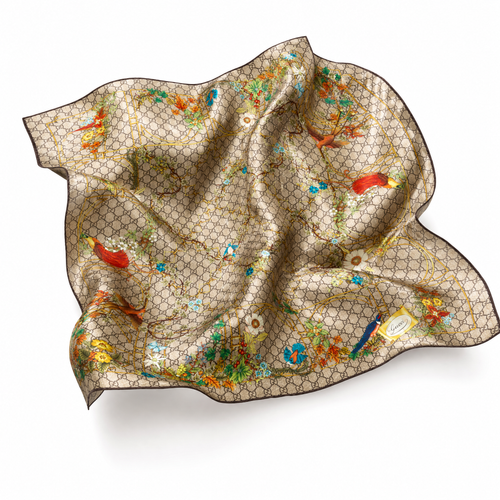 GG Floral Lattice Vintage Silk Scarf Coffee Run Keychain Bag