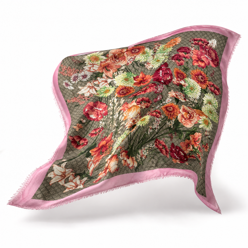 GG Bouquet Vintage Silk Scarf Drawstring Crossbody Bag