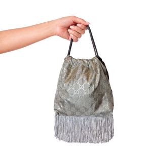 GG Metallic Vintage Scarf Drawstring Crossbody Bag with Fringe