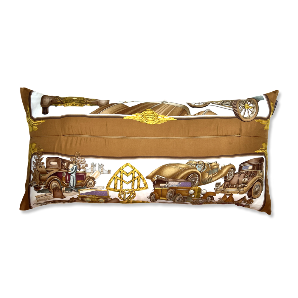 Automobile Vintage Silk Scarf Lumbar Pillow 35"