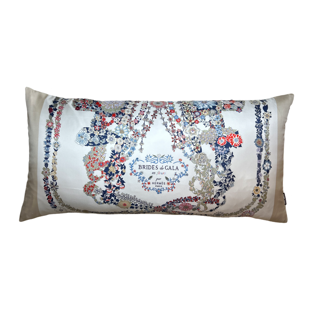 Brides de Gala en Fleurs Vintage Silk Scarf Lumbar Pillow 35"