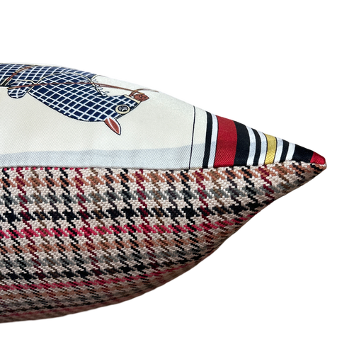 Couvertures et Tenues du Jour Ivory Multi Vintage Silk Scarf Lumbar Pillow 35"