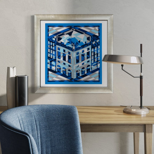 Faubourg en Perspective Framed Vintage Silk Scarf 24"